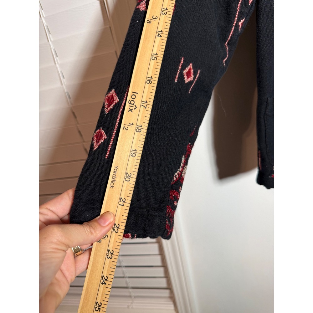 Chicos Design Black Red Ikat Embroidered Button Front Jacket Cotton Blend Size 1 - Picture 8 of 10